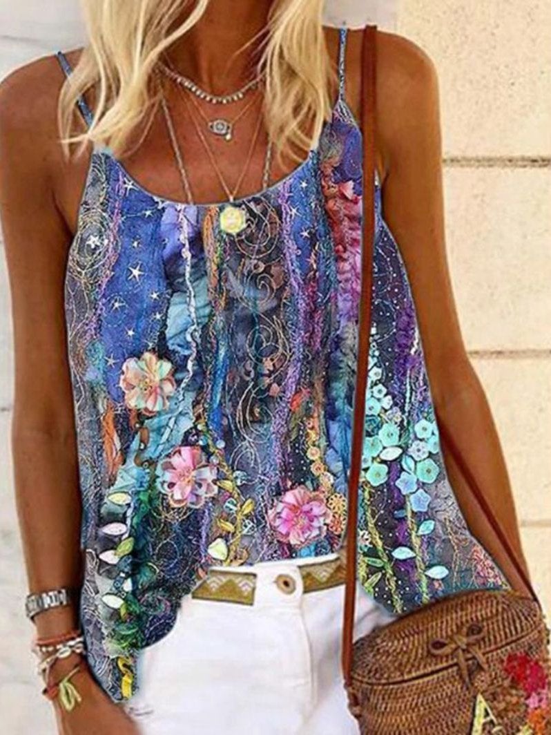 Sleeveless Printed Scoop Neck Casual Tank Top - Tank Tops - INS | Online Fashion Free Shipping Clothing, Dresses, Tops, Shoes - 10-20 - 15/07/2021 - color-purple