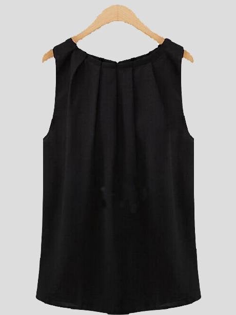 Sleeveless Round Neck All-match Chiffon Vest - Tank Tops - INS | Online Fashion Free Shipping Clothing, Dresses, Tops, Shoes - 03/07/2021 - color-black - color-white