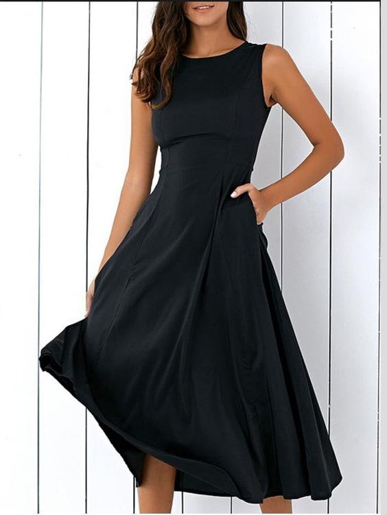 Sleeveless Round Neck Women's Large Swing Dress - Midi Dresses - INS | Online Fashion Free Shipping Clothing, Dresses, Tops, Shoes - 20-30 - 26/07/2021 - color-black