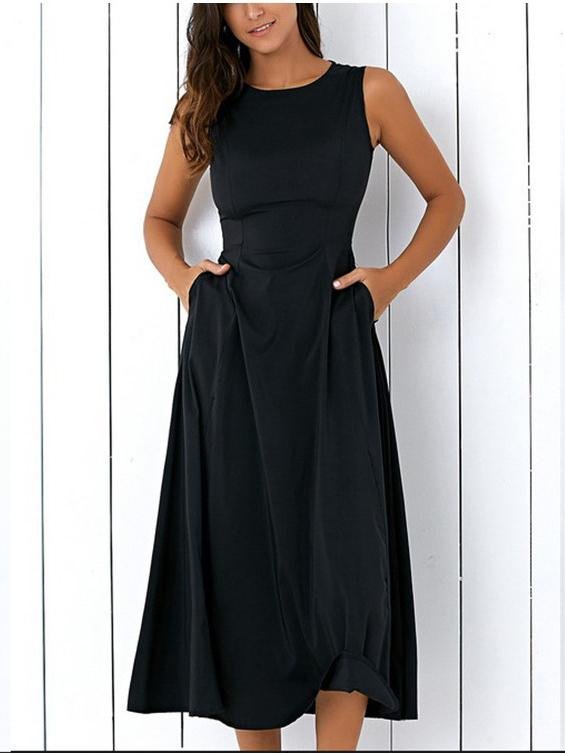 Sleeveless Round Neck Women's Large Swing Dress - Midi Dresses - INS | Online Fashion Free Shipping Clothing, Dresses, Tops, Shoes - 20-30 - 26/07/2021 - color-black