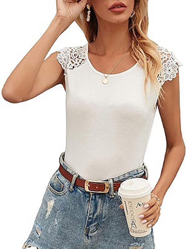Slim-fit Solid Color Sleeveless Lace T-shirt - Tank Tops - INS | Online Fashion Free Shipping Clothing, Dresses, Tops, Shoes - 18/05/2021 - Color_White - Season_Summer