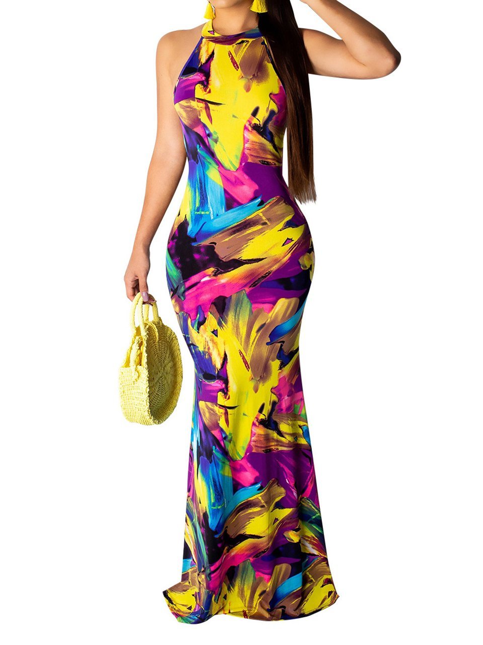 Slim Print Beach Evening Maxi Dress - Maxi Dresses - INS | Online Fashion Free Shipping Clothing, Dresses, Tops, Shoes - 14/05/2021 - 140521 - Color_Blue