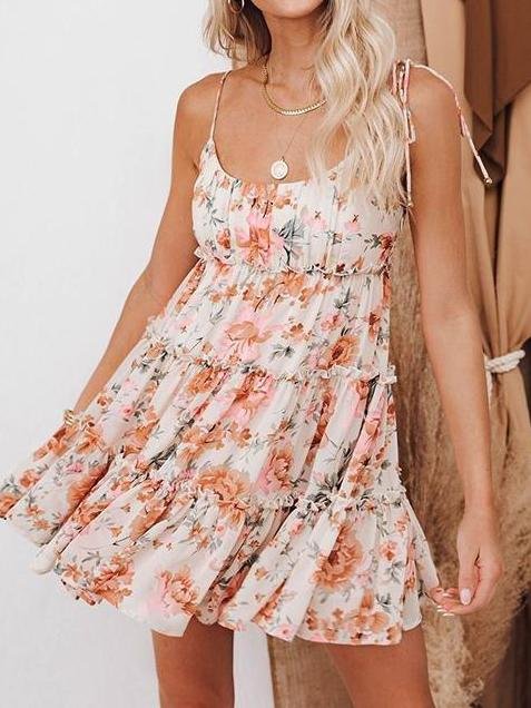 Sling Temperament LayerLayer Floral Printed Chiffon Dress - Mini Dresses - INS | Online Fashion Free Shipping Clothing, Dresses, Tops, Shoes - 21/04/2021 - 2104V3 - Category_Mini Dresses