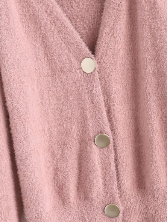 Solid Button Up Fuzzy V Neck Cardigan - INS | Online Fashion Free Shipping Clothing, Dresses, Tops, Shoes