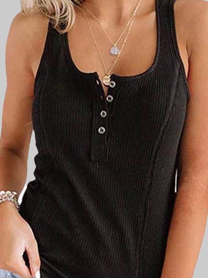 Solid Color Button Sleeveless Vest - Tank Tops - INS | Online Fashion Free Shipping Clothing, Dresses, Tops, Shoes - 04/06/2021 - Color_Black - Color_Gray