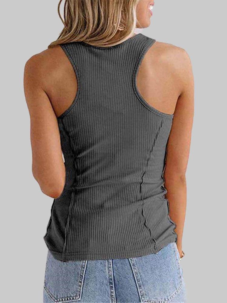 Solid Color Button Sleeveless Vest - Tank Tops - INS | Online Fashion Free Shipping Clothing, Dresses, Tops, Shoes - 04/06/2021 - Color_Black - Color_Gray