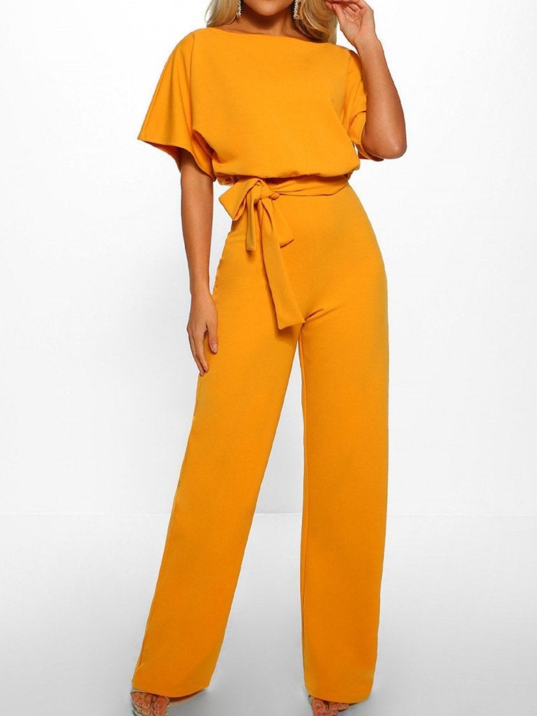Solid Lace-up Short-sleeved Women's Jumpsuit - Jumpsuits & Rompers - INS | Online Fashion Free Shipping Clothing, Dresses, Tops, Shoes - 01/07/2021 - 20-30 - Bottoms