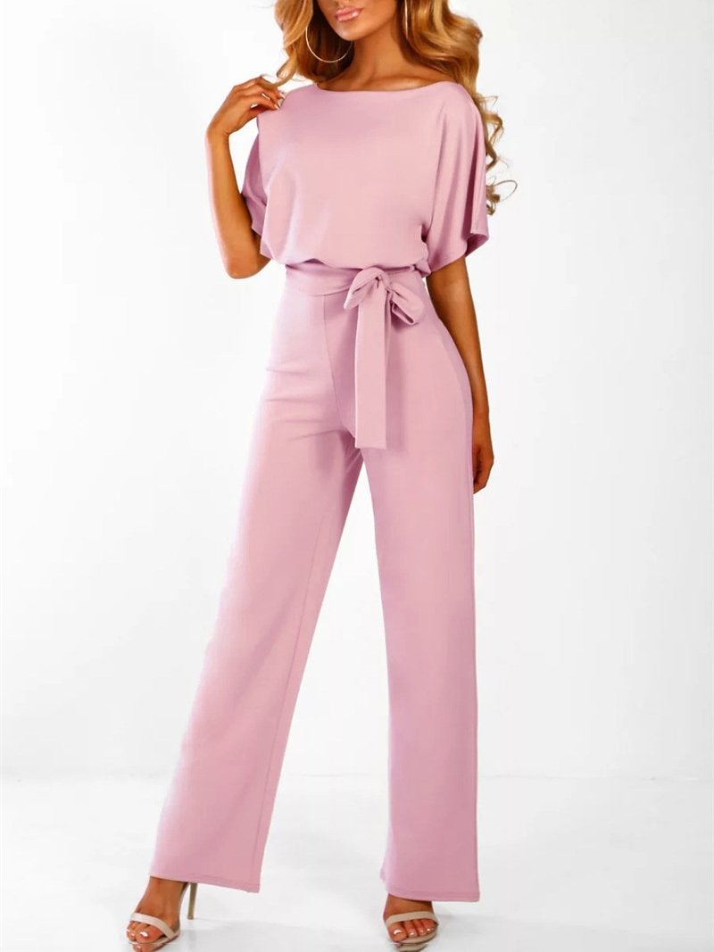 Solid Lace-up Short-sleeved Women's Jumpsuit - Jumpsuits & Rompers - INS | Online Fashion Free Shipping Clothing, Dresses, Tops, Shoes - 01/07/2021 - 20-30 - Bottoms
