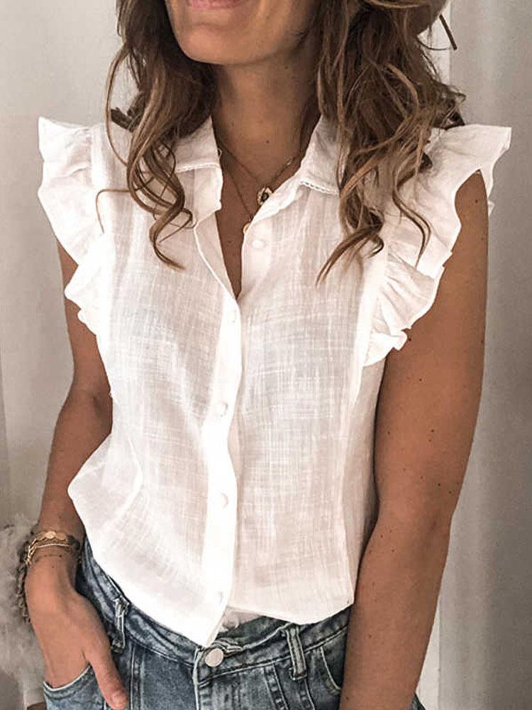 Solid Ruffled Sleeveless Breasted Cardigan Blouses - Blouses - INS | Online Fashion Free Shipping Clothing, Dresses, Tops, Shoes - 14/07/2021 - 20-30 - BLO2107141191