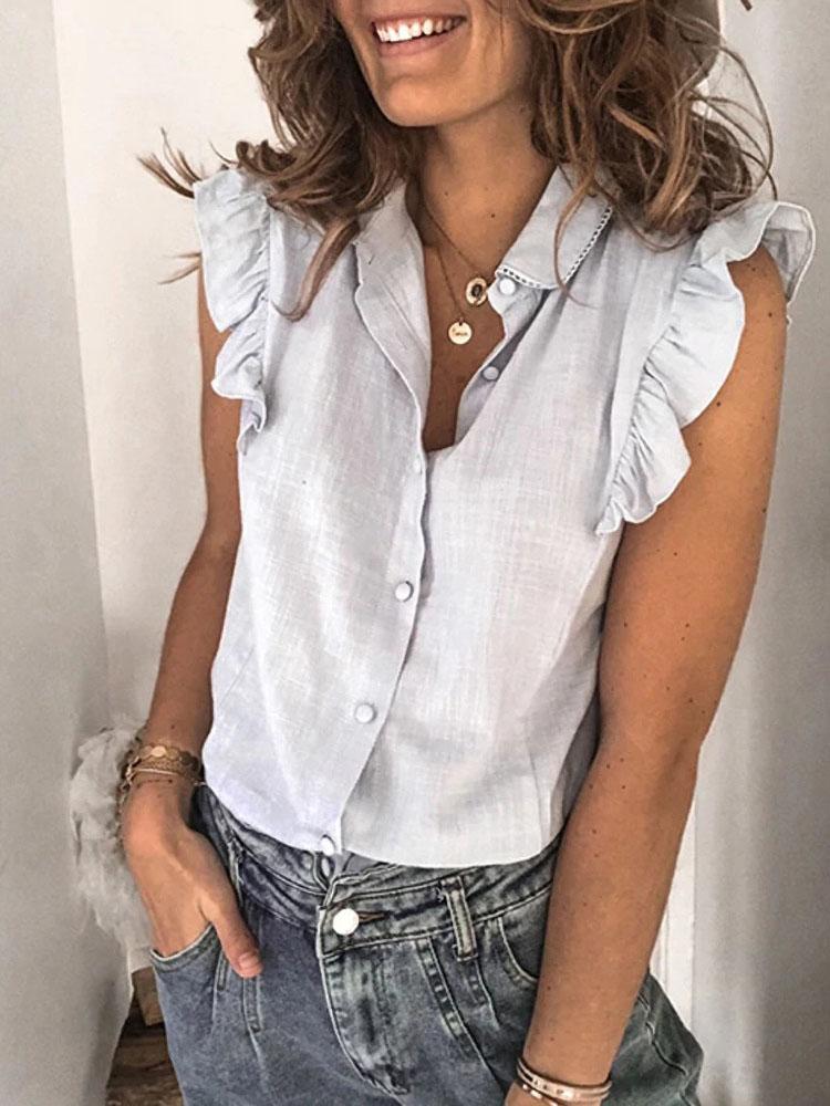 Solid Ruffled Sleeveless Breasted Cardigan Blouses - Blouses - INS | Online Fashion Free Shipping Clothing, Dresses, Tops, Shoes - 14/07/2021 - 20-30 - BLO2107141191