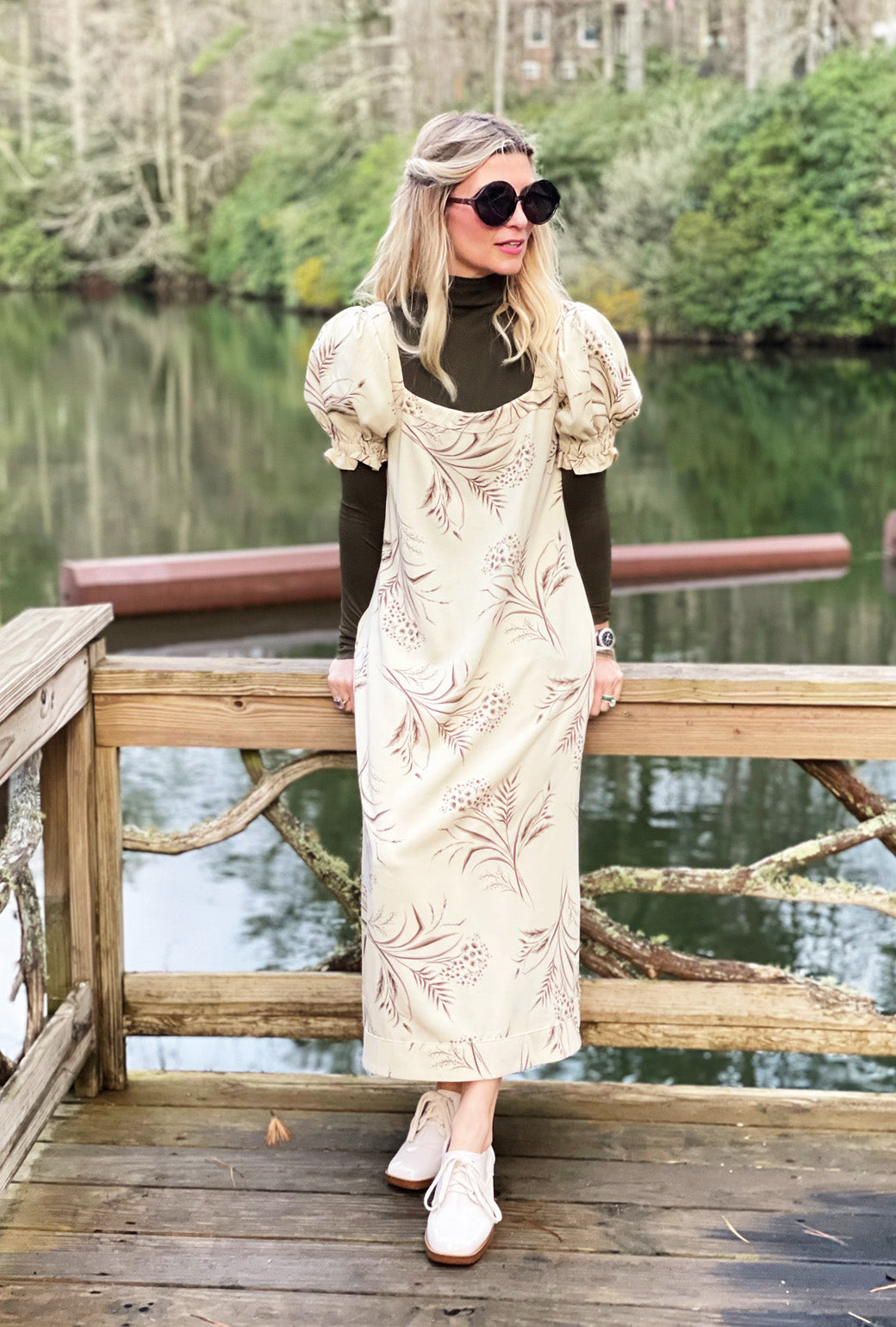 Puff Sleeve Square Neck Maxi Dress - Ivory Floral