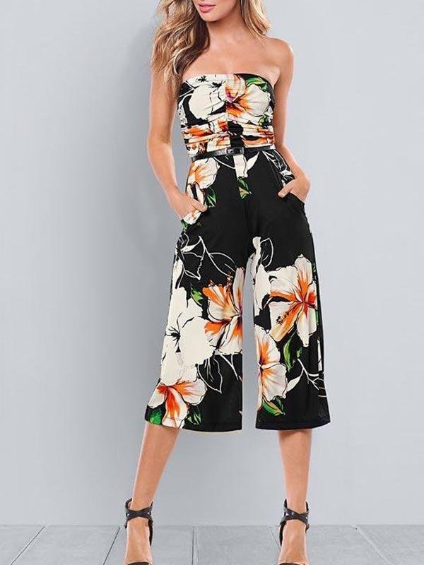 Strapless Culotte Jumpsuit - Jumpsuits & Rompers - INS | Online Fashion Free Shipping Clothing, Dresses, Tops, Shoes - 02/27/2021 - Black Multi(BKMU) - Bottoms