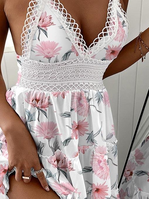 Strapless Sleeveless Deep V-Neck Floral Print Dress - Mini Dresses - INS | Online Fashion Free Shipping Clothing, Dresses, Tops, Shoes - 05/07/2021 - 30-40 - Category_Mini Dresses