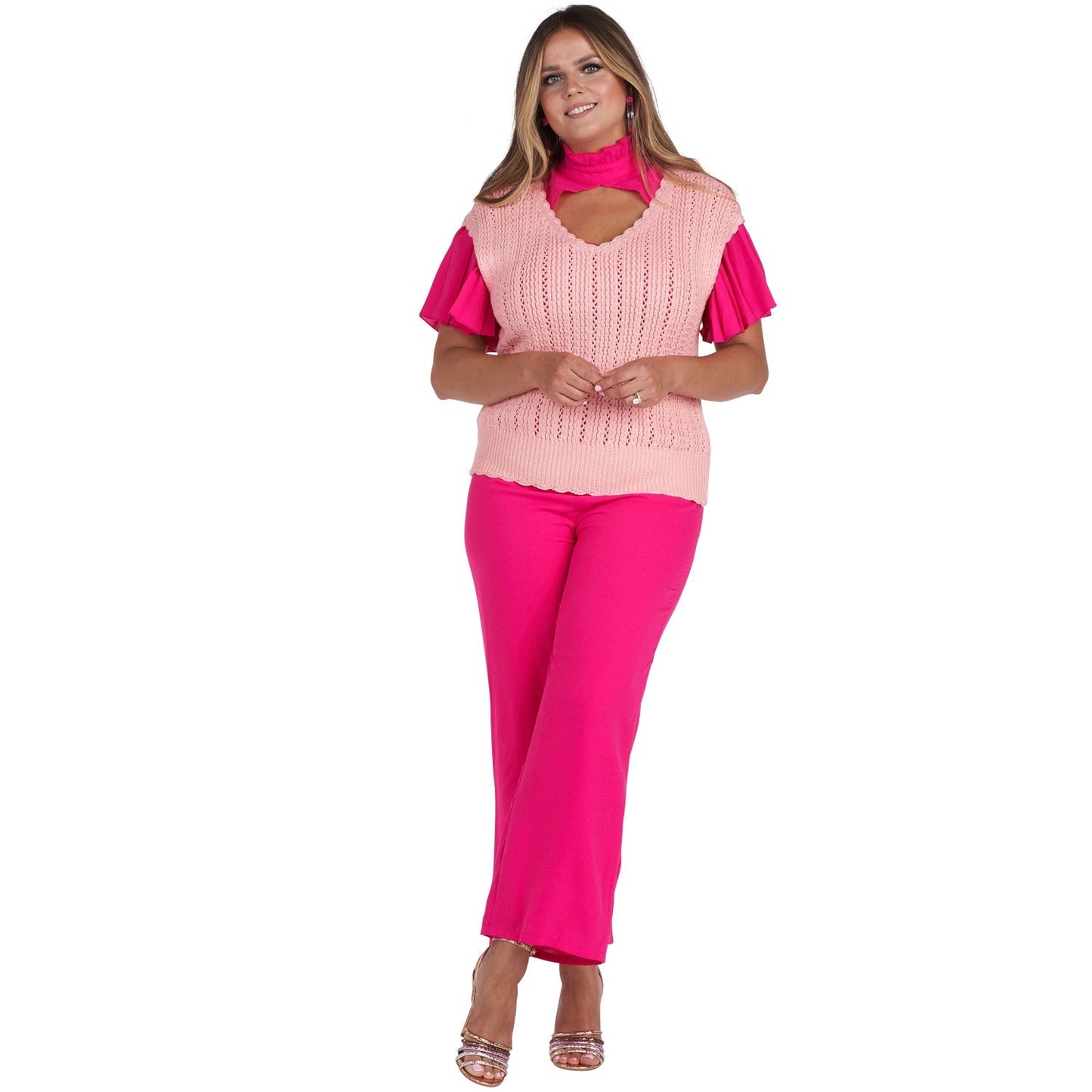 Scalloped Edge Sleeveless Sweater - Pink - Final Sale