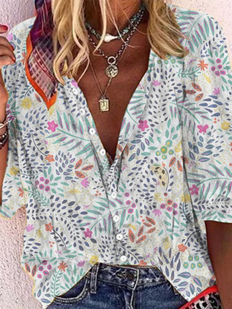 Women's Blouses Button Lapel Botanical Print Blouse - Blouses - Instastyled | Online Fashion Free Shipping Clothing, Dresses, Tops, Shoes - 15/02/2022 - 30-40 - BLO2202151577