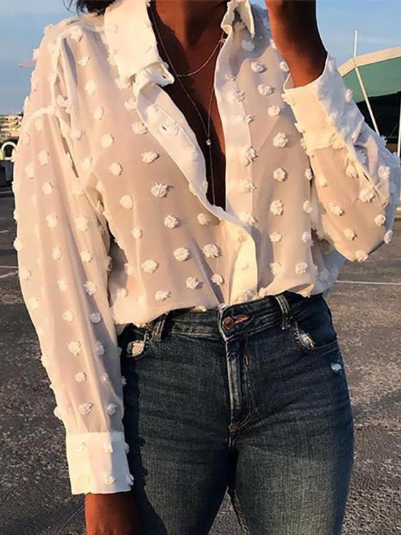 Women's Blouses Dot Long Sleeve Lapel Button Blouse - Blouses - Instastyled | Online Fashion Free Shipping Clothing, Dresses, Tops, Shoes - 30-40 - 31/03/2022 - BLO2203311650