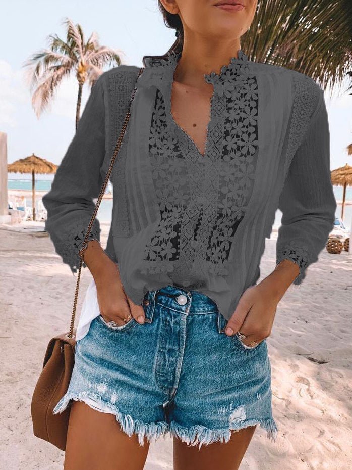 Women's Blouses Lace Button Long Sleeve Blouse - Blouses - Instastyled | Online Fashion Free Shipping Clothing, Dresses, Tops, Shoes - 10/02/2022 - 30-40 - BLO2202101569
