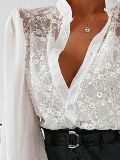 Women's Blouses Lace Button Long Sleeve Blouse - Blouses - Instastyled | Online Fashion Free Shipping Clothing, Dresses, Tops, Shoes - 16/03/2022 - 40-50 - BLO2203161634