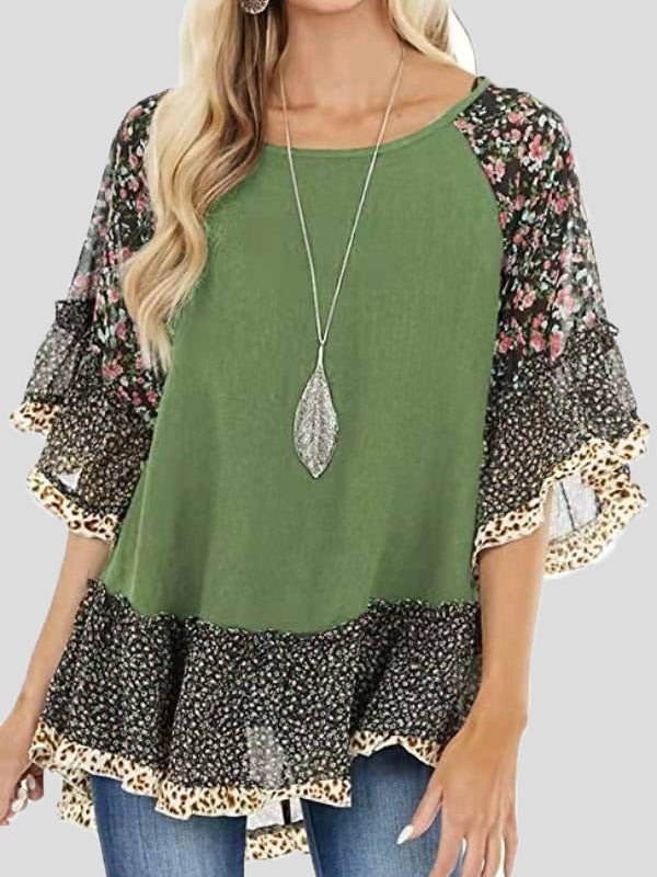 Women's Blouses Leopard Floral Print Doll Sleeve Blouse - Blouses - Instastyled | Online Fashion Free Shipping Clothing, Dresses, Tops, Shoes - 17/01/2022 - 30-40 - BLO2201171548