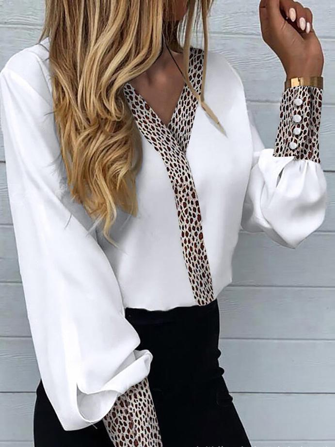 Women's Blouses Leopard Print Button Lantern Sleeve Blouses - Blouses - INS | Online Fashion Free Shipping Clothing, Dresses, Tops, Shoes - 24/08/2021 - 30-40 - BLO2108251315