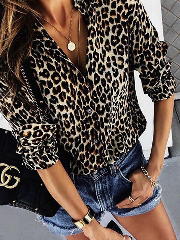 Women's Blouses Leopard Print Button Long Sleeve Blouse - Blouses - Instastyled | Online Fashion Free Shipping Clothing, Dresses, Tops, Shoes - 18/12/2021 - BLO2112181492 - Blouses