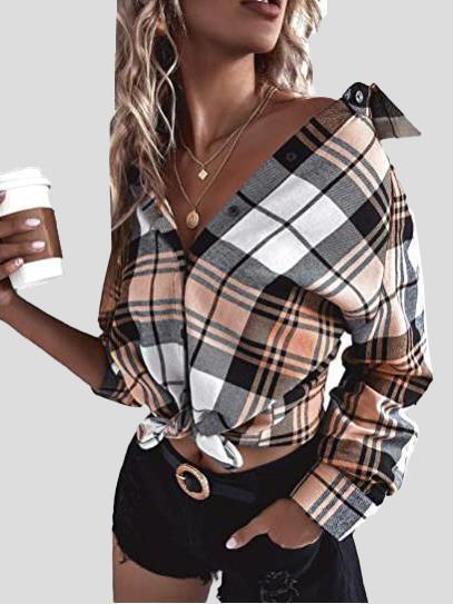 Women's Blouses Loose Button Long Sleeve Plaid Blouse - Blouses - INS | Online Fashion Free Shipping Clothing, Dresses, Tops, Shoes - 20-30 - 22/10/2021 - BLO2110221382