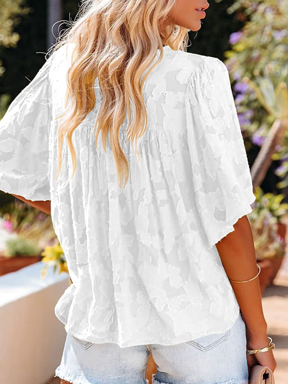 Women's Blouses Loose Hollow Floral Short Sleeve Blouse - Blouses - Instastyled | Online Fashion Free Shipping Clothing, Dresses, Tops, Shoes - 05/01/2022 - 20-30 - BLO2201051526