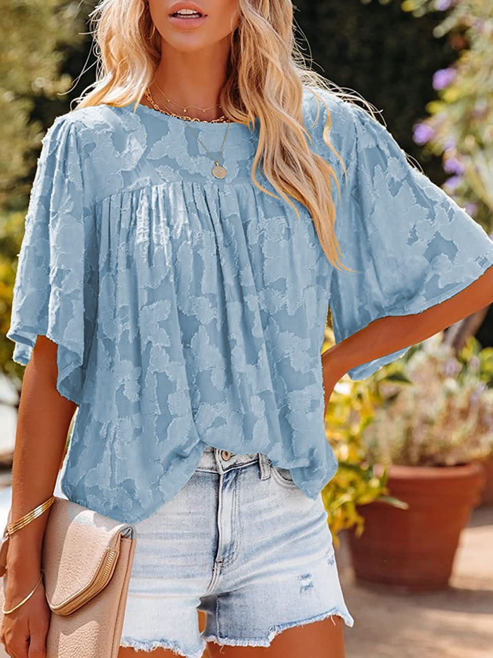 Women's Blouses Loose Hollow Floral Short Sleeve Blouse - Blouses - Instastyled | Online Fashion Free Shipping Clothing, Dresses, Tops, Shoes - 05/01/2022 - 20-30 - BLO2201051526