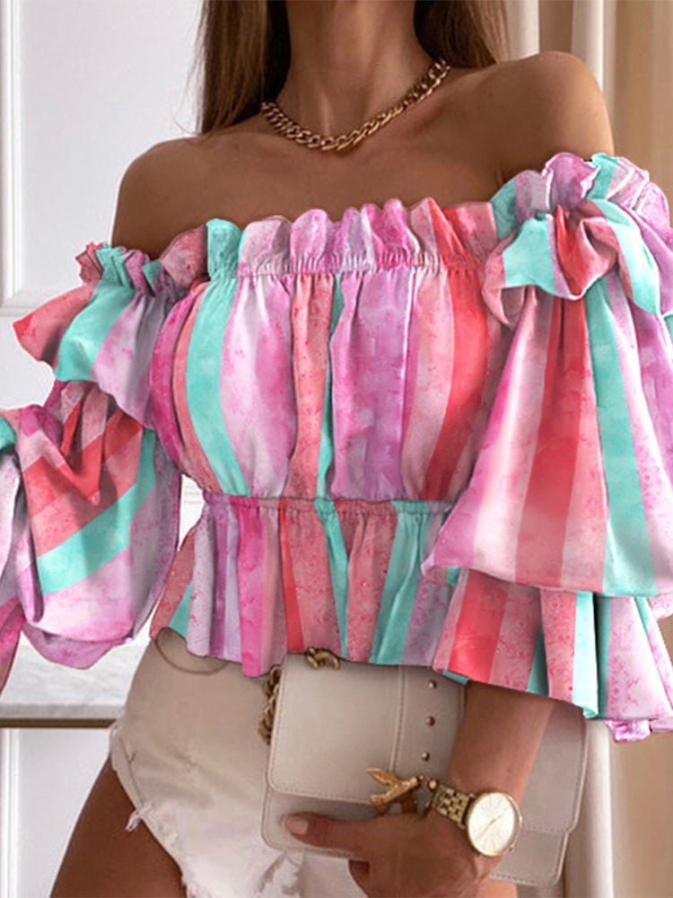 Women's Blouses Off-Shoulder Printed Ruched Blouses - Blouses - Instastyled | Online Fashion Free Shipping Clothing, Dresses, Tops, Shoes - 12/01/2022 - 20-30 - BLO2201121539