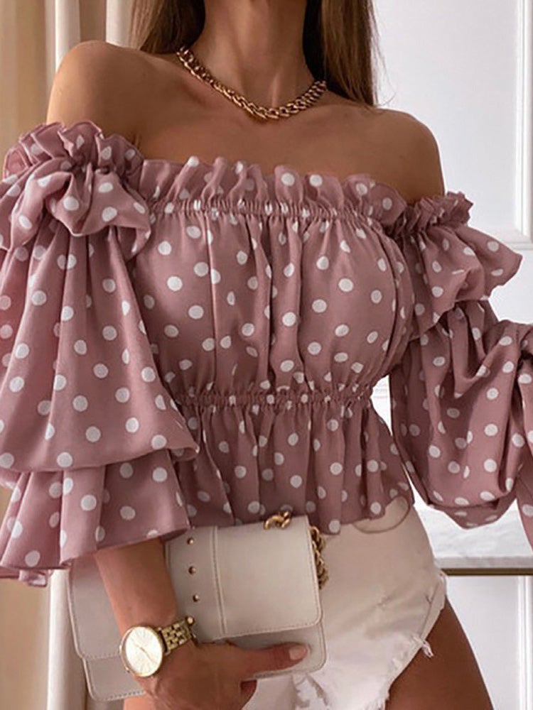 Women's Blouses Off-Shoulder Printed Ruched Blouses - Blouses - Instastyled | Online Fashion Free Shipping Clothing, Dresses, Tops, Shoes - 12/01/2022 - 20-30 - BLO2201121539