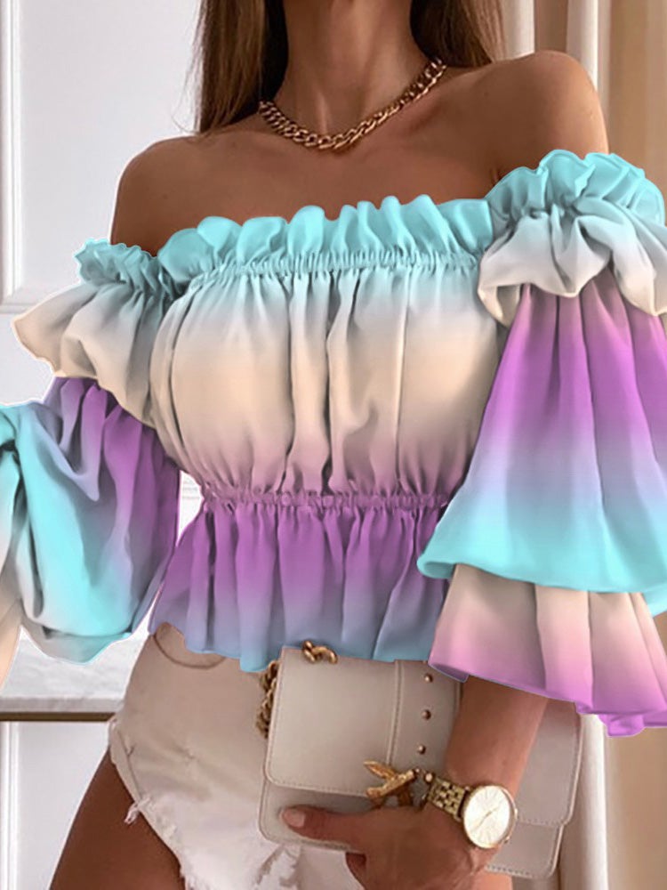 Women's Blouses Off-Shoulder Printed Ruched Blouses - Blouses - Instastyled | Online Fashion Free Shipping Clothing, Dresses, Tops, Shoes - 12/01/2022 - 20-30 - BLO2201121539