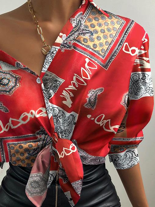 Women's Blouses Printed Button Lantern Sleeves Blouses - Blouses - INS | Online Fashion Free Shipping Clothing, Dresses, Tops, Shoes - 20-30 - 24/08/2021 - BLO2108251321