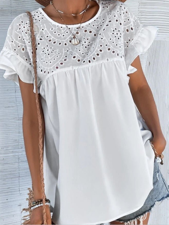 Women's Blouses Simple Short Sleeve Ruffle Blouse - Blouses - Instastyled | Online Fashion Free Shipping Clothing, Dresses, Tops, Shoes - 12/04/2022 - 30-40 - BLO2204121664