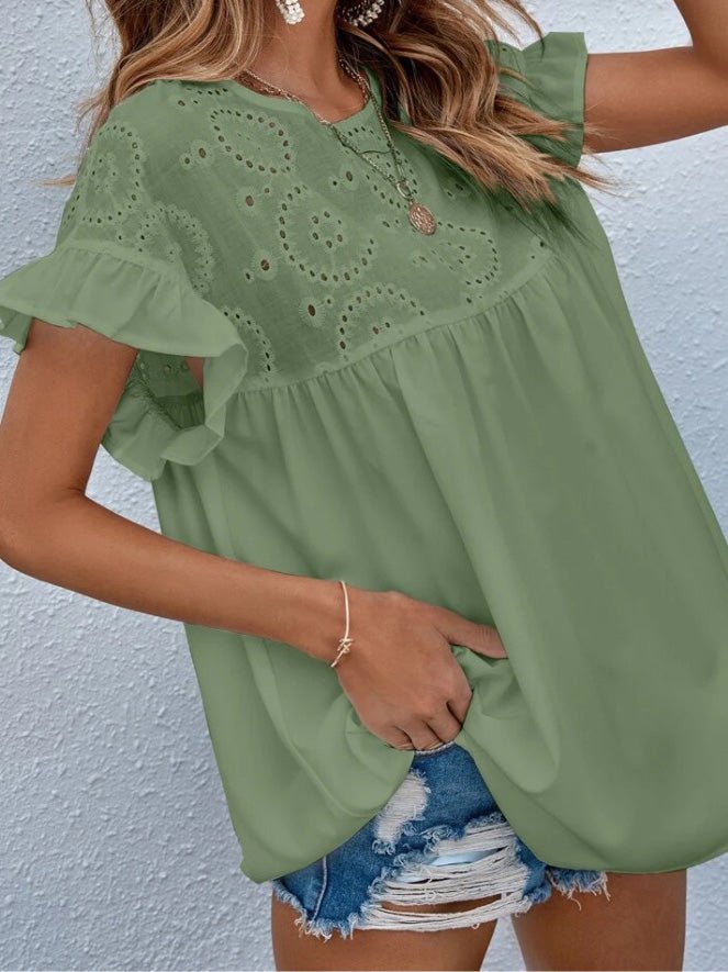 Women's Blouses Simple Short Sleeve Ruffle Blouse - Blouses - Instastyled | Online Fashion Free Shipping Clothing, Dresses, Tops, Shoes - 12/04/2022 - 30-40 - BLO2204121664