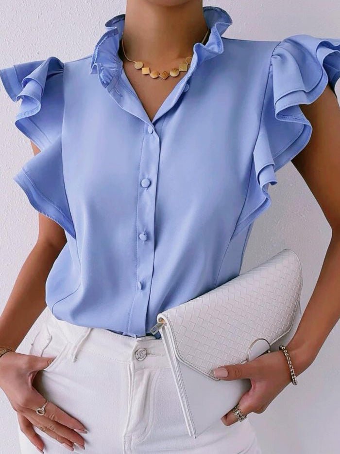 Women's Blouses Solid Button Ruffle Sleeveless Blouse - Blouses - Instastyled | Online Fashion Free Shipping Clothing, Dresses, Tops, Shoes - 02/03/2022 - 20-30 - BLO2203021608