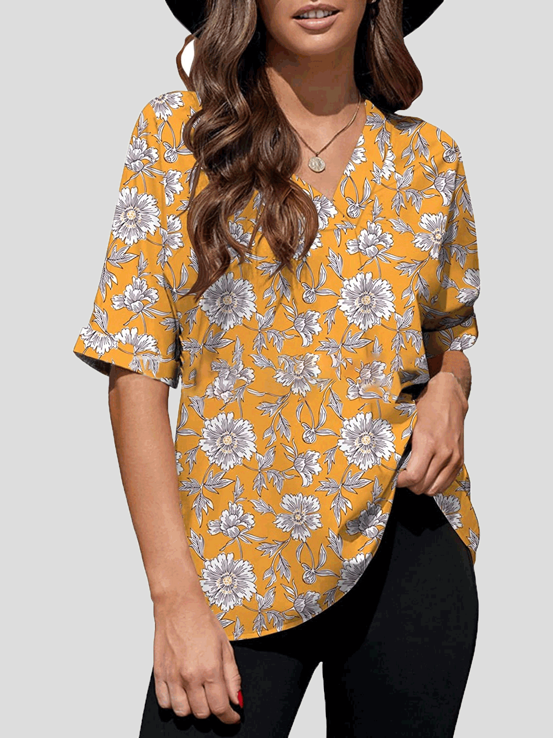 Women's Blouses V-Neck Print Mid Sleeve Blouse - Blouses - Instastyled | Online Fashion Free Shipping Clothing, Dresses, Tops, Shoes - 11/04/2022 - 20-30 - BLO2204111661