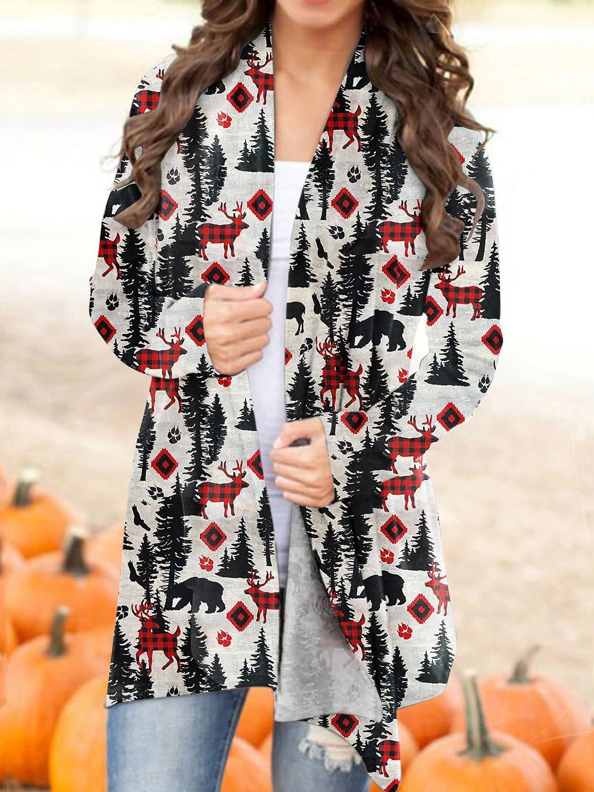 Women's Cardigans Christmas Print Long Sleeve Cardigan - Cardigans & Sweaters - INS | Online Fashion Free Shipping Clothing, Dresses, Tops, Shoes - 11/11/2021 - 20-30 - CAR2111111186