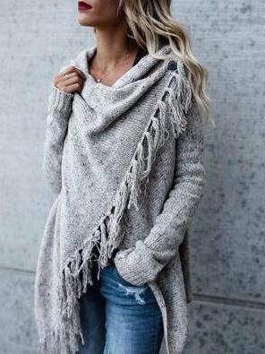 Women's Cardigans Fringed Long Sleeve Striped Sweater Cardigan - Cardigans & Sweaters - INS | Online Fashion Free Shipping Clothing, Dresses, Tops, Shoes - 15/09/2021 - 20-30 - CAR2109151129