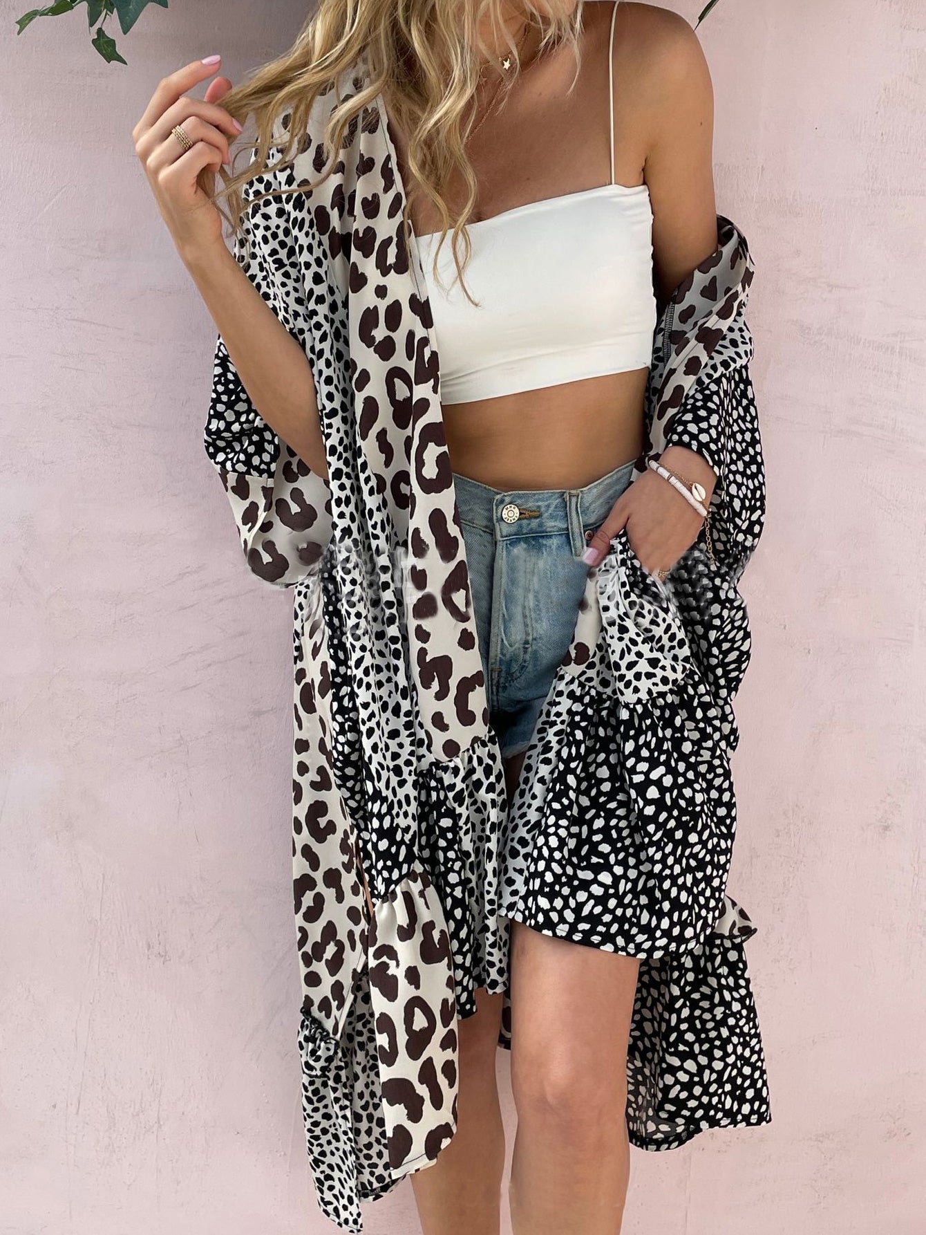 Women's Cardigans Leopard Print Panel Doll Sleeve Midi Cardigan - Cardigans - Instastyled | Online Fashion Free Shipping Clothing, Dresses, Tops, Shoes - 28/02/2022 - 40-50 - CAR2202281214