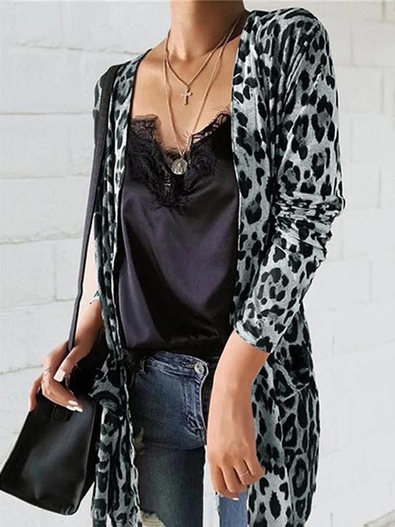 Women's Cardigans Leopard Print Pocket Long Sleeve Mid-Length Cardigan - Cardigans & Sweaters - INS | Online Fashion Free Shipping Clothing, Dresses, Tops, Shoes - 15/11/2021 - CAR2111151188 - Cardigans & Sweaters
