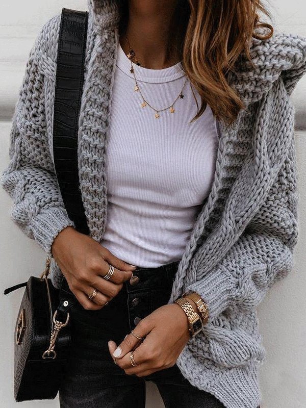 Women's Cardigans Thick Needle Padded Long Sleeve Hooded Cardigan - Cardigans & Sweaters - INS | Online Fashion Free Shipping Clothing, Dresses, Tops, Shoes - 29/10/2021 - 30-40 - CAR2110291174