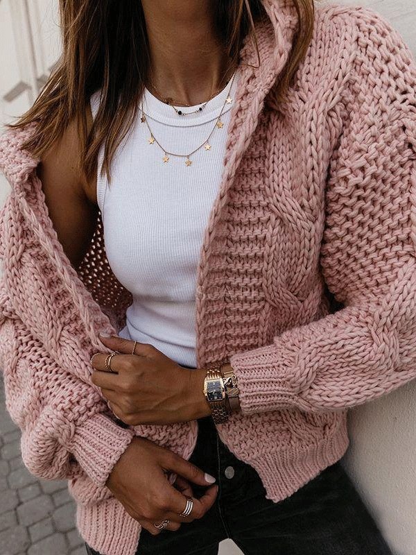 Women's Cardigans Thick Needle Padded Long Sleeve Hooded Cardigan - Cardigans & Sweaters - INS | Online Fashion Free Shipping Clothing, Dresses, Tops, Shoes - 29/10/2021 - 30-40 - CAR2110291174