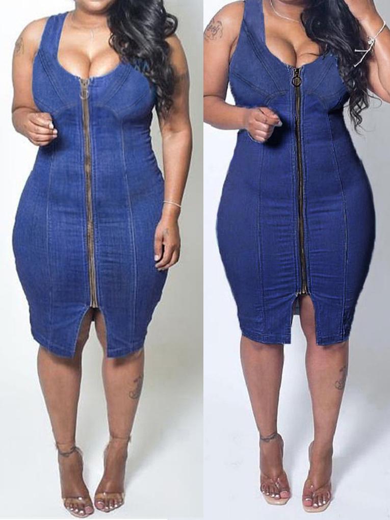 Women's Casual Slim Denim Sleeveless Mini Dress - Dresses - INS | Online Fashion Free Shipping Clothing, Dresses, Tops, Shoes - 10/05/2021 - Color_Blue - DRE210510889