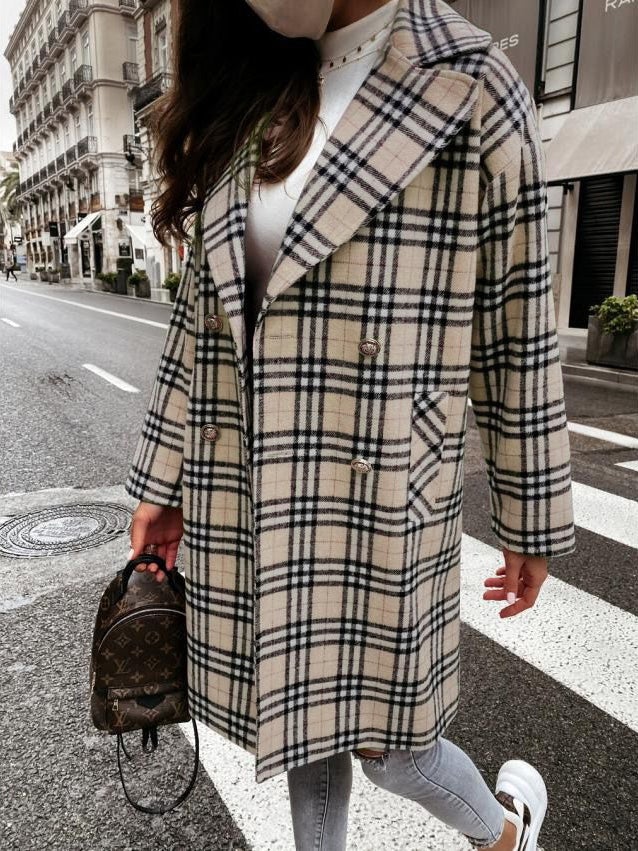 Women's Coats Checked Lapel Mid-Length Coat - Coats & Jackets - Instastyled | Online Fashion Free Shipping Clothing, Dresses, Tops, Shoes - 20/01/2022 - 40-50 - COA2201201376