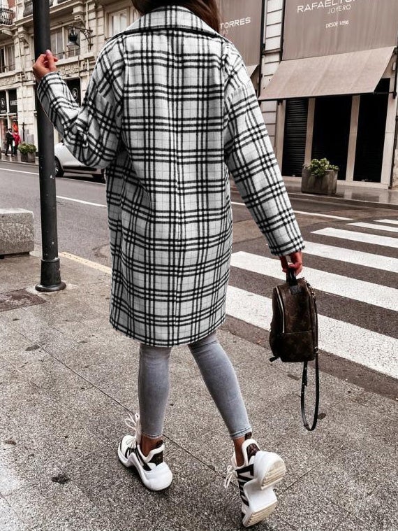 Women's Coats Checked Lapel Mid-Length Coat - Coats & Jackets - Instastyled | Online Fashion Free Shipping Clothing, Dresses, Tops, Shoes - 20/01/2022 - 40-50 - COA2201201376