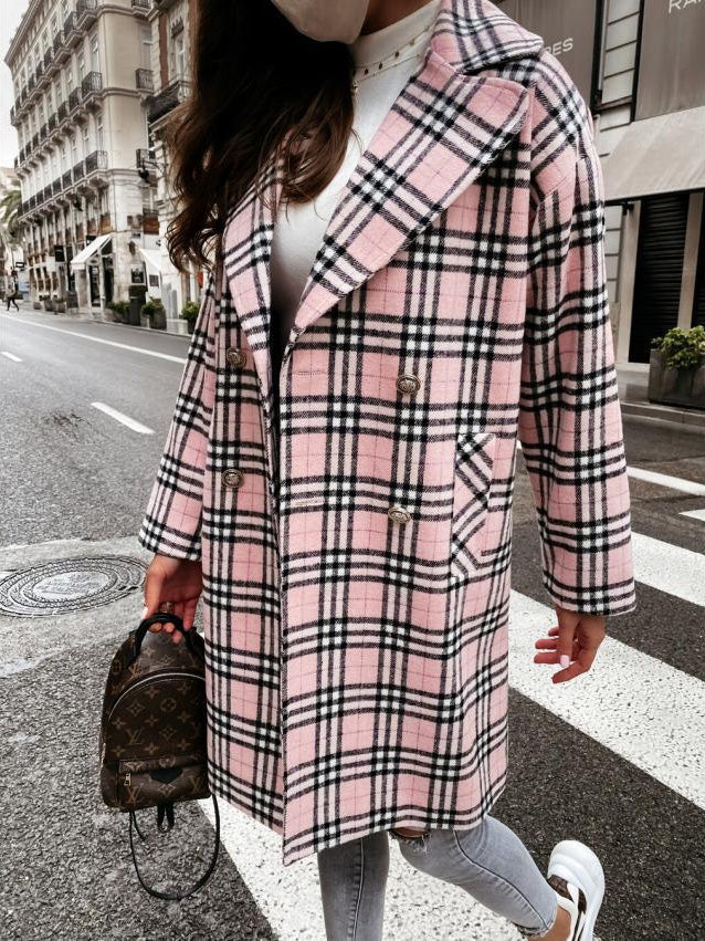 Women's Coats Checked Lapel Mid-Length Coat - Coats & Jackets - Instastyled | Online Fashion Free Shipping Clothing, Dresses, Tops, Shoes - 20/01/2022 - 40-50 - COA2201201376