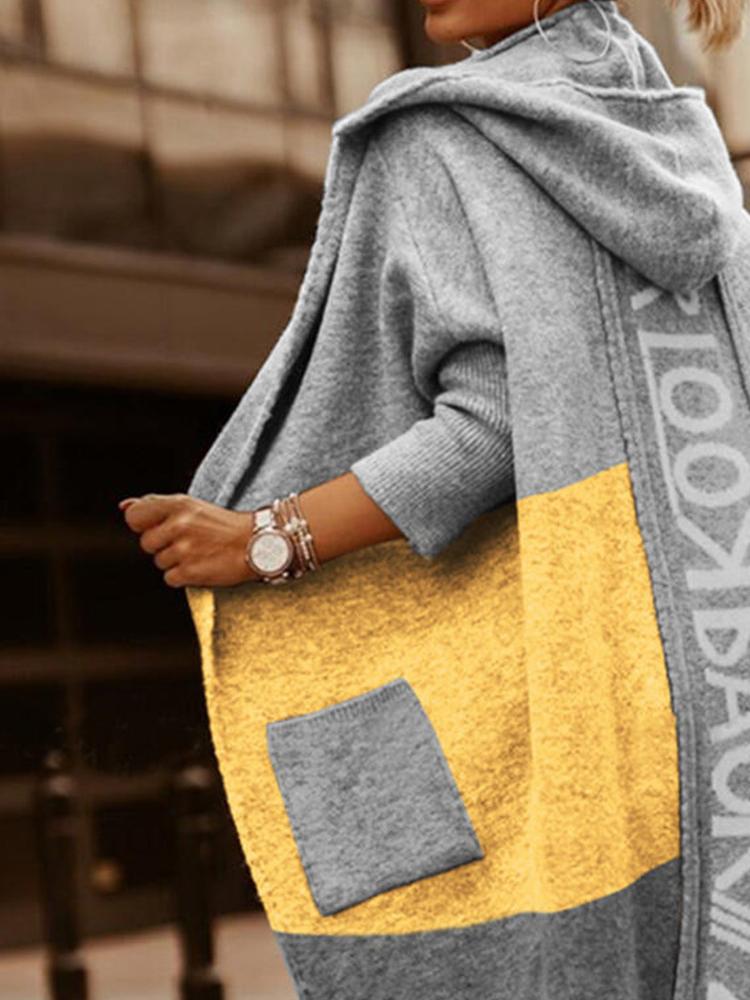 Women's Coats Colorblock Pocket Hooded Long Cardigan Coat - Coats & Jackets - INS | Online Fashion Free Shipping Clothing, Dresses, Tops, Shoes - 20/10/2021 - COA2110201238 - Coats & Jackets