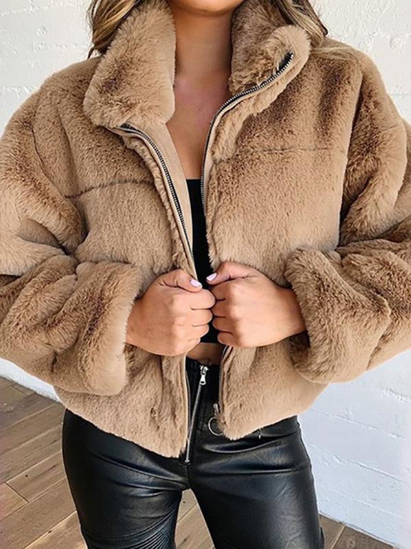 Women's Coats Faux Fur Zip Cardigan Plush Coats - Coats & Jackets - INS | Online Fashion Free Shipping Clothing, Dresses, Tops, Shoes - 10/09/2021 - 30-40 - COA2109101138
