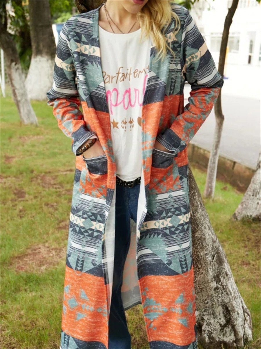 Women's Coats Geometric Print Cardigan Is Thin And Long Trench Coat - Coats & Jackets - INS | Online Fashion Free Shipping Clothing, Dresses, Tops, Shoes - 19/08/2021 - 30-40 - COA2108191117
