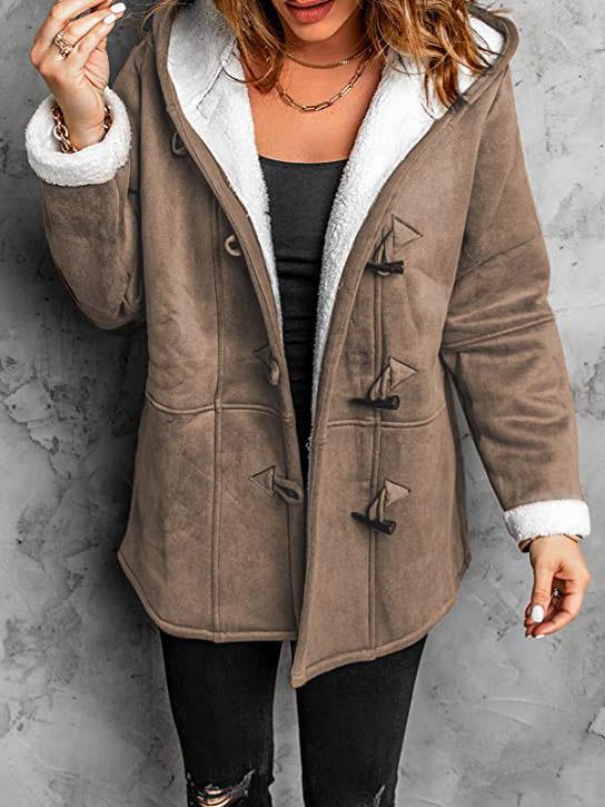 Women's Coats Horn Button Hooded Mid-Length Coat - Coats & Jackets - INS | Online Fashion Free Shipping Clothing, Dresses, Tops, Shoes - 20/11/2021 - 40-50 - COA2111201323